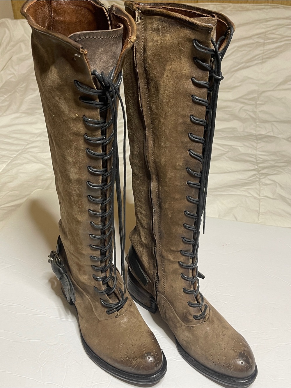 AS98 Brown Knee-High Lace-Up Suede Boots - Women's Size 7